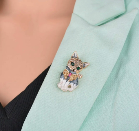 Broszka Kot ze Stopu z Diamentową Kroplą Oleju