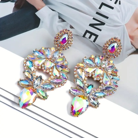 Efektowne kolczyki glamour z kryształami AB – duże, błyszczące, na imprezę