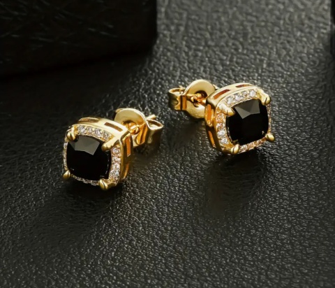 Kolczyki z czarna cyrkonią złocone 18k